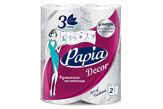 Полотенца бумажные "РАРІA DECOR" 3сл белые 2шт 