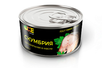 Скумбрия натуральная в масле One Shop ж/б ключ 240 г.