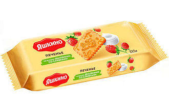 Печенье сахарное Яшкино 215гр Земляника со сливками