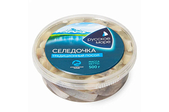 Филе-кусочки сельди с/с Русское море Традиционный посол" в масле 500 гр 